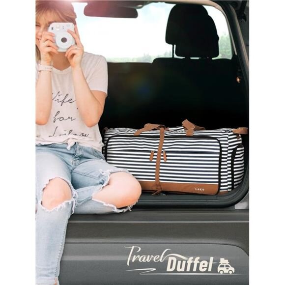 Large Travel Duffle Bag Women Foldable Carry On Weekender Overnight Gym Tote - Picture 2 of 7